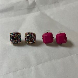 Kate Spade Pink Gem and Multicolor Glitter Stud Earring Set